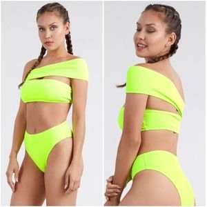 Neon Green Lime one shoulder bandeau 2 pc bikini